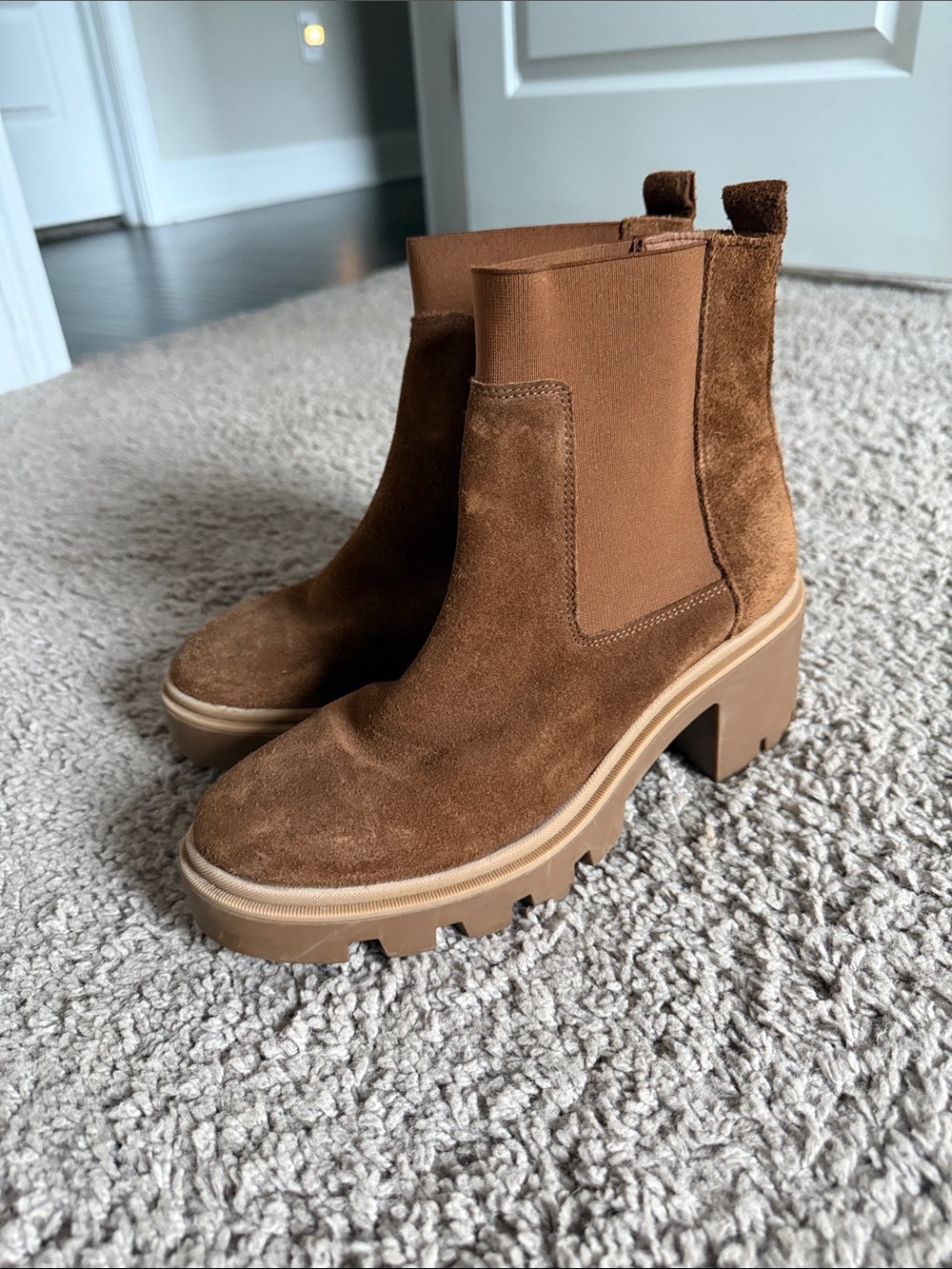 Brown Suede Chunky Booties